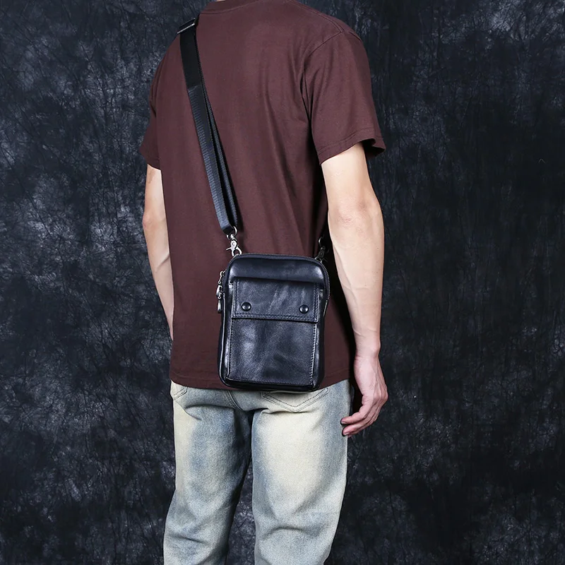 Bolso de hombro Bolso de cuero para hombre Bolso cruzado de piel de vaca de capa superior Riñonera con personalidad de tendencia informal para hombre