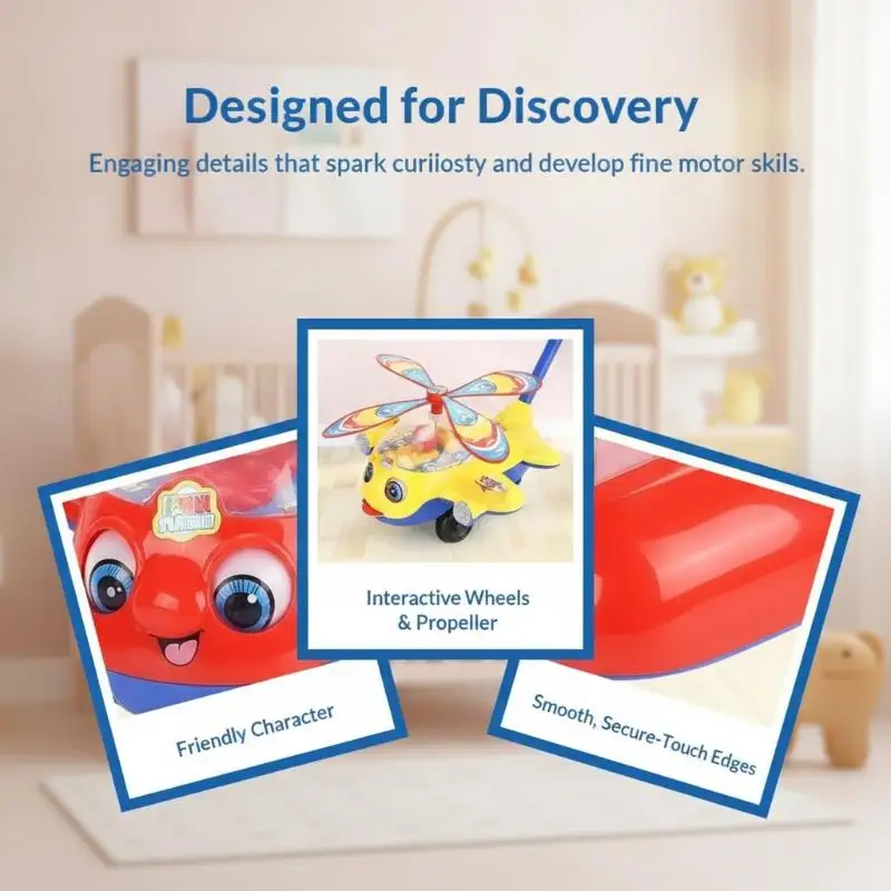 Airplane Baby Push Walker Soft Grip Handle Educational Hand Push Walking Learning Toy for Baby Shower Gifts