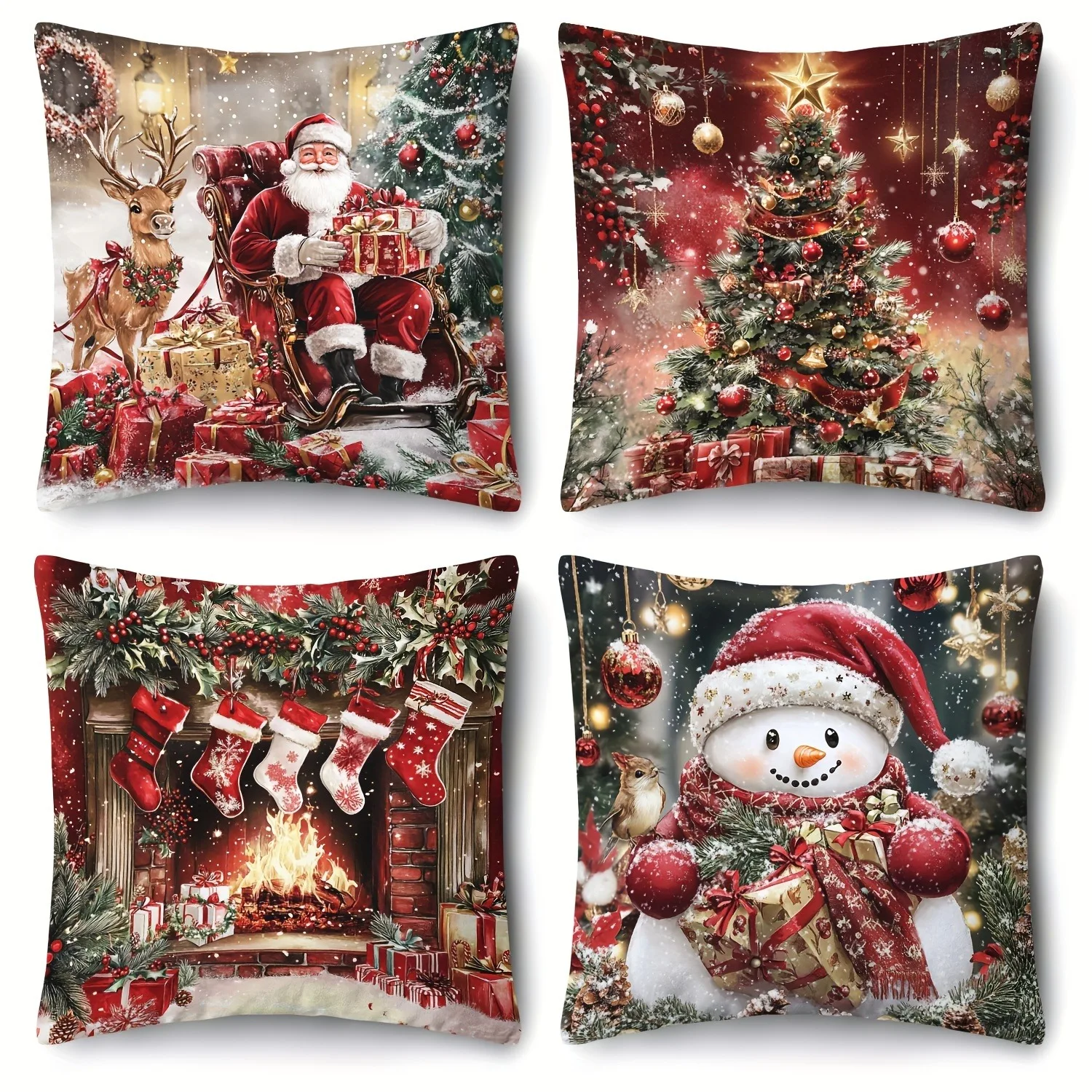 Fundas de almohada navideñas: Papá Noel, árbol, calcetines, muñeco de nieve, decoración festiva para su hogar, funda de cojín