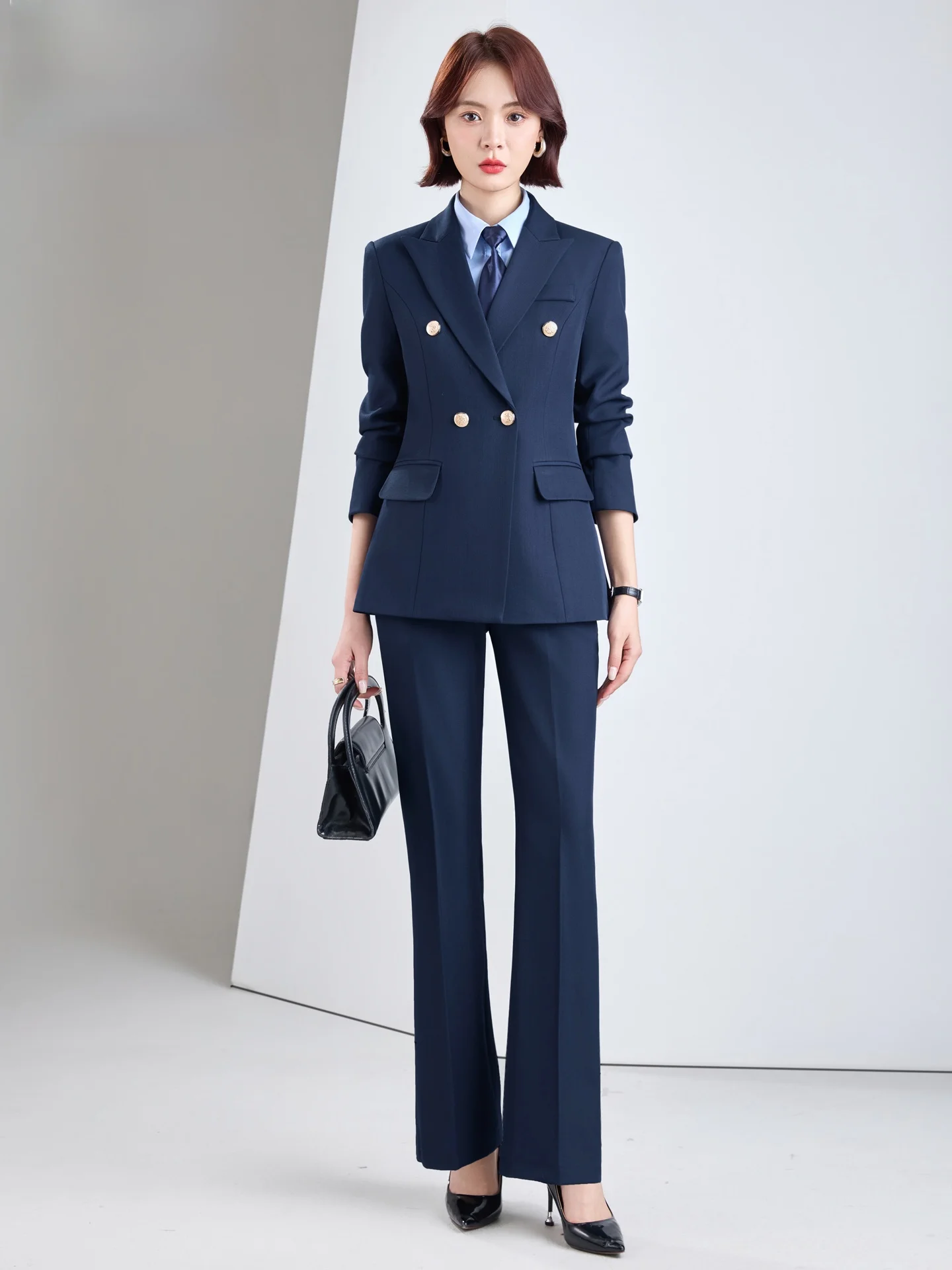 

Весенний женский костюм: пиджак и брюки с высокой талией для студенток, собеседований и официальных мероприятий, из немнущегося полиэстера