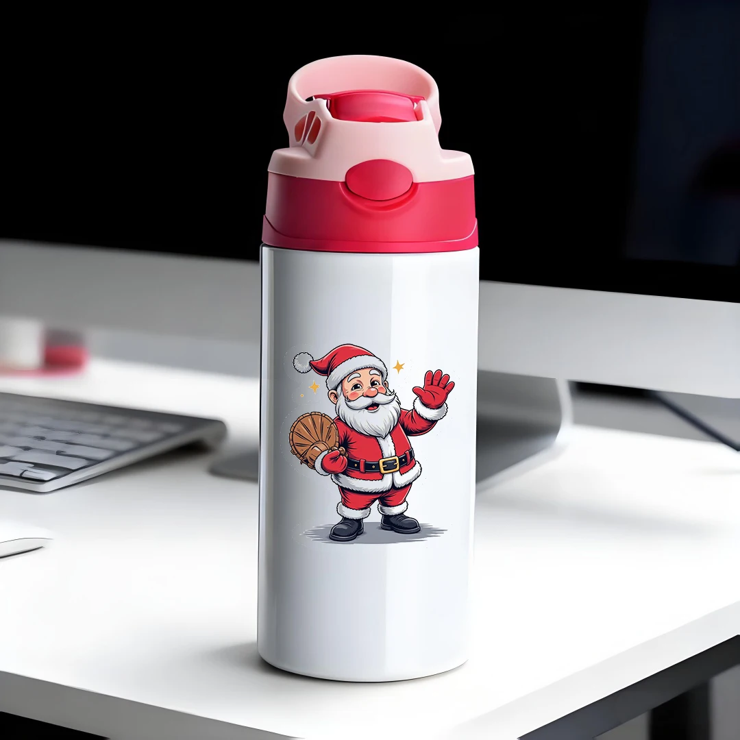 

304 stainless steel thermal cup + cartoon Santa Claus pattern straw cup kids portable cup must-have Christmas gift