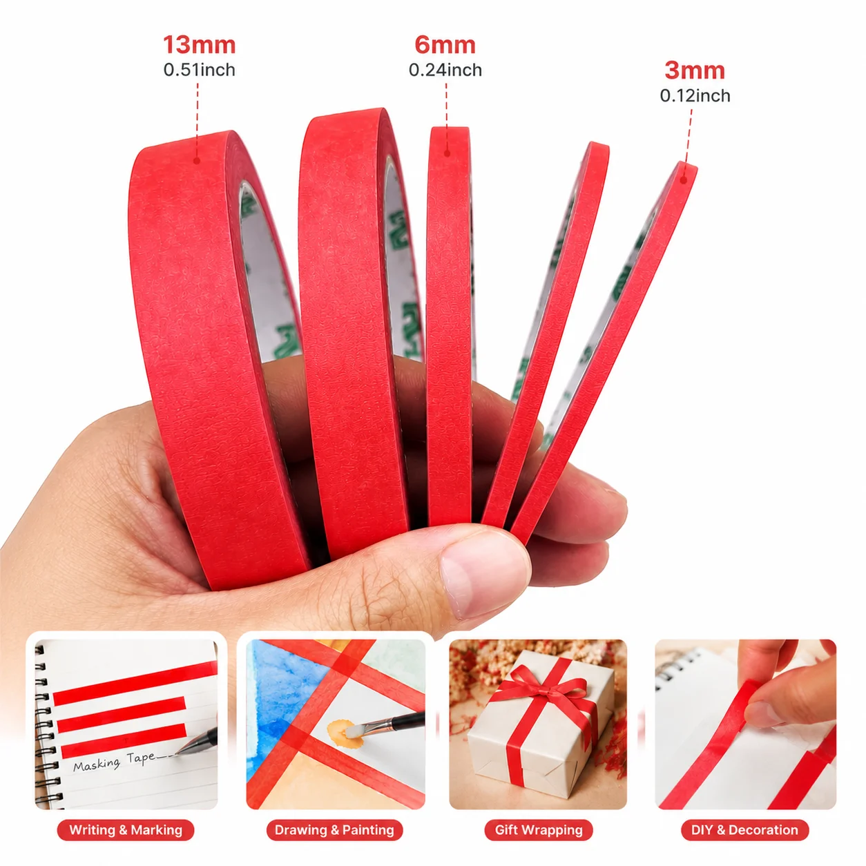 Masking Tape Thin - Red Washi Masking Tape 3mm 6mm