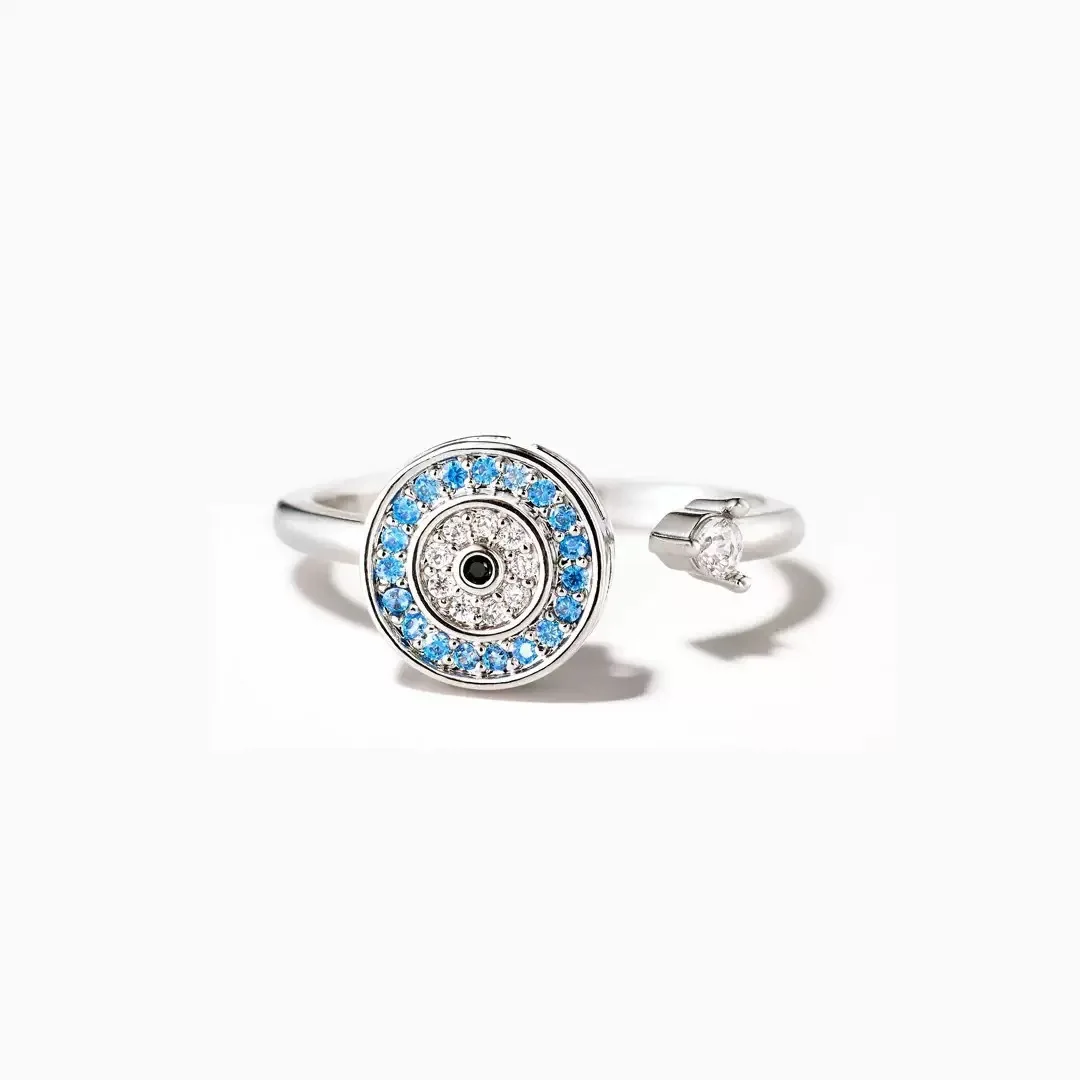 

Withered S925 Sterling Silver Devil's Eye Rotating Ring With Adjustable Opening In Europe And America Rings Women's