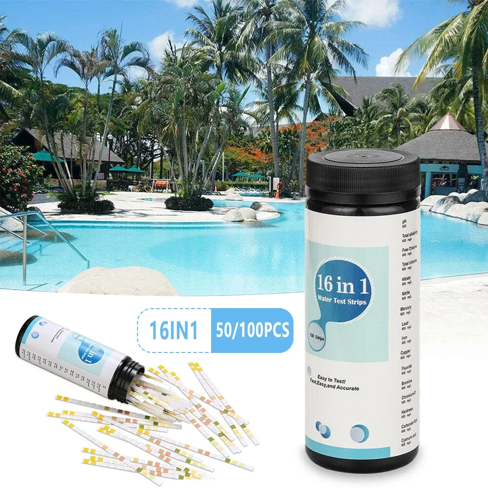 50/100 Strips 16-In-1 Water Test Strips Kit Strips Home Water Quality-Test For Tap Replacement Garden Pool Swimming Accessories