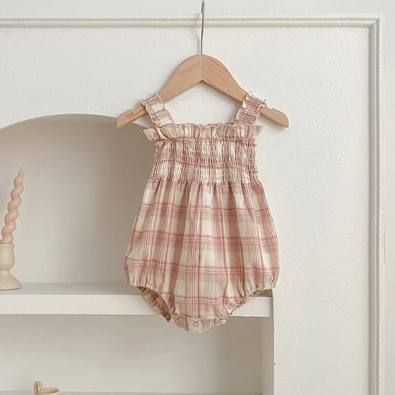 Girls' Onesie 2026 Spring and Summer New Childrens Clothing Korean Girl Baby Flying Sleeve Square Collar Collar Embracing Onesie