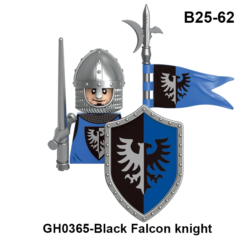 Medieval Military Knight Soldier Figures Building Blocks MOC Castle Army Militia Guard Infantry Shield Helmet Cloak Bricks Toy