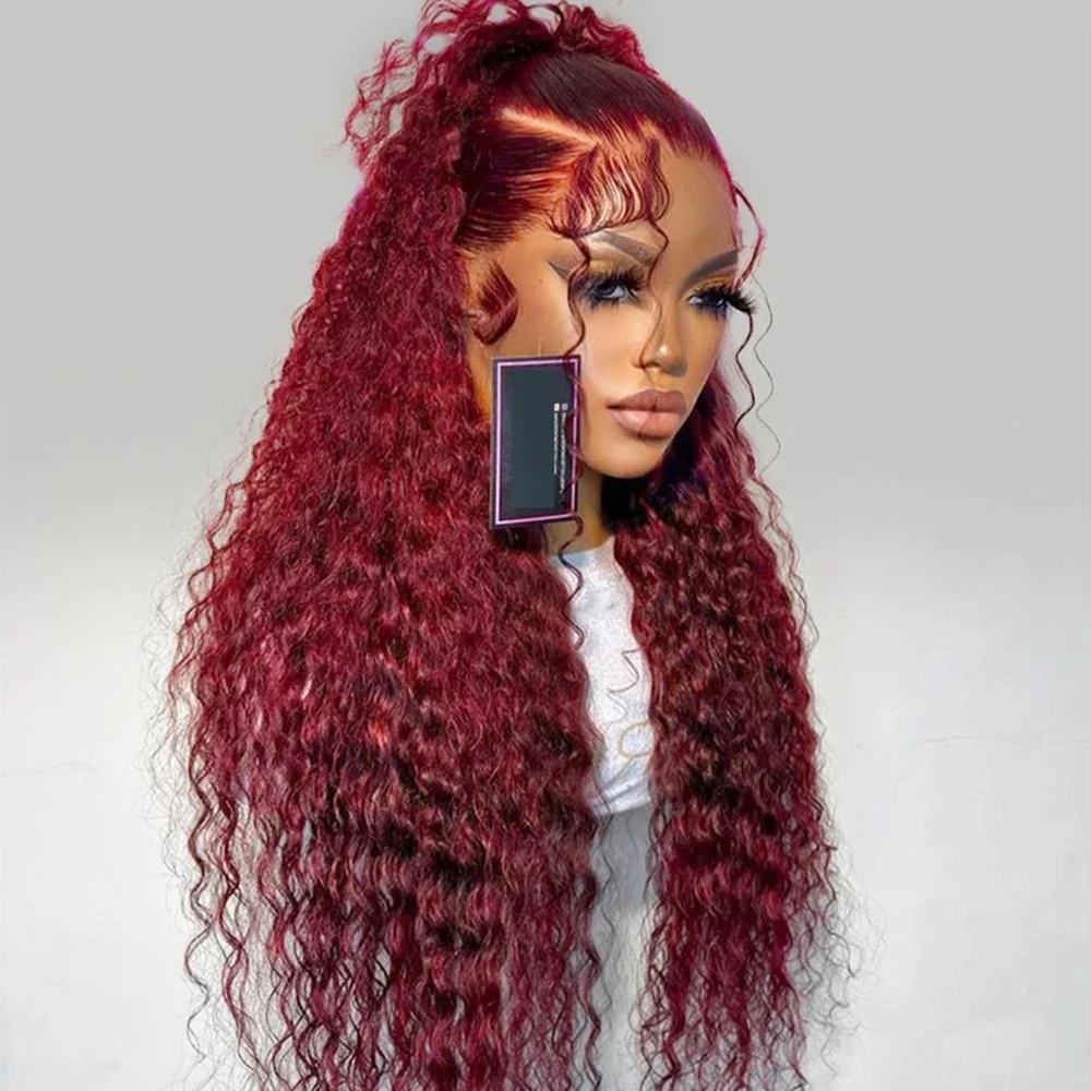 250 Deep Wave Burgundy 13x6 HD Lace Frontal Wig Brazilian 99J Red Colored Curly Lace Front Human Hair Wigs For Women 200 Density