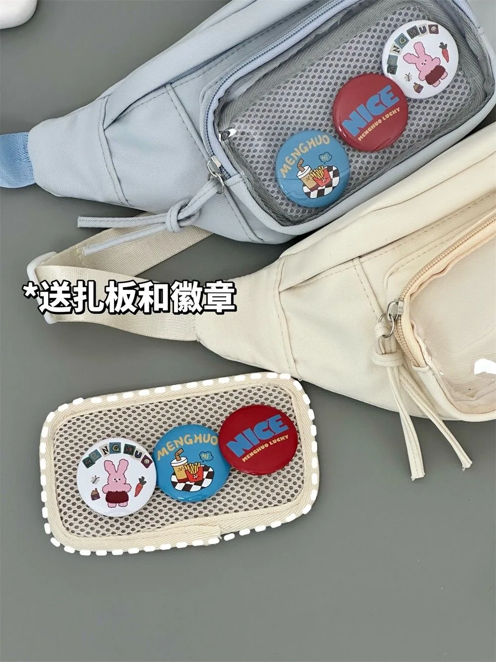 Japanese Kawaii Itabag Girls Transparent PVC Chest Bag For Women With Badges Display Plate Waist Bag Women Purses and Handbags