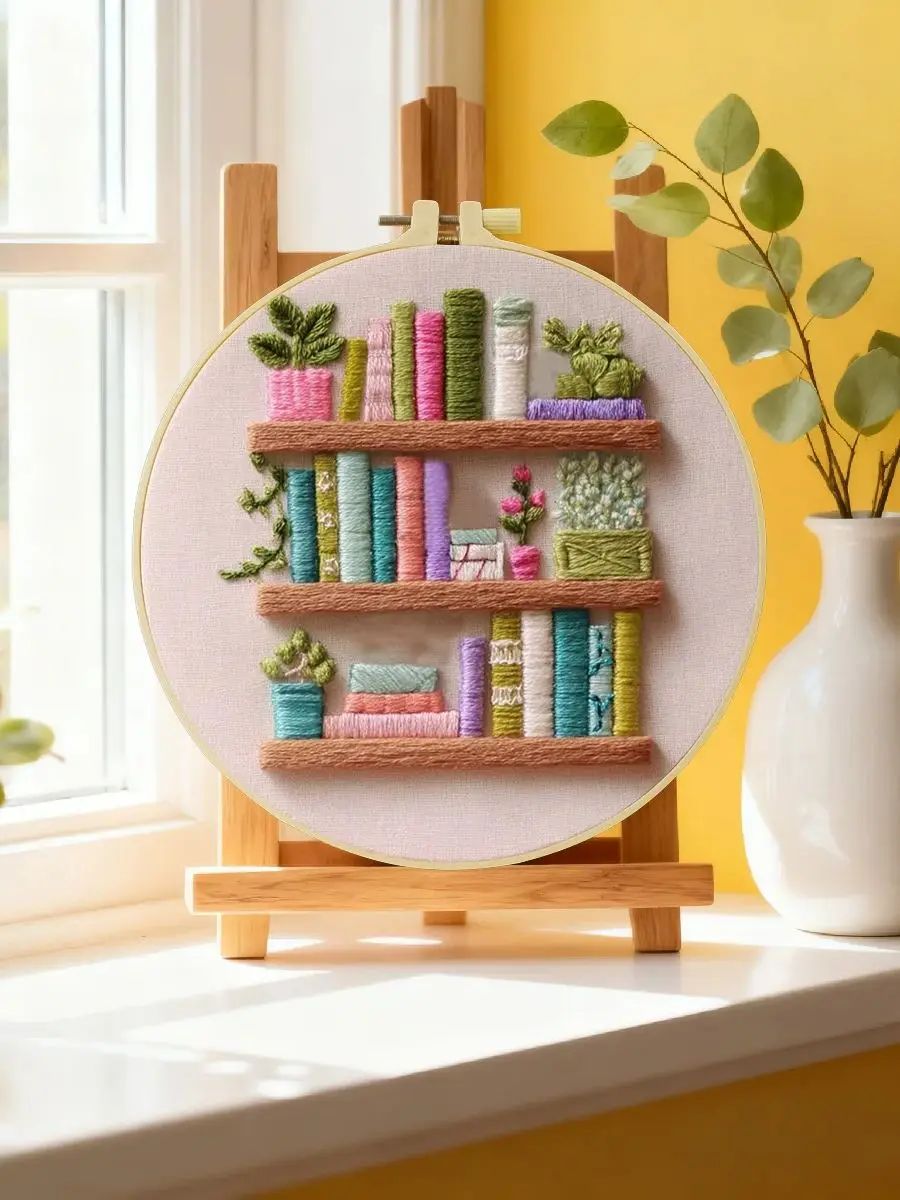 1 Stück 20X20CM/15X15CM 7,87/6,3 Zoll Bücherregal-Stickerei-Starter-Kit DIY-Kit DIY-Stickerei-Set für Anfänger – Detail 6
