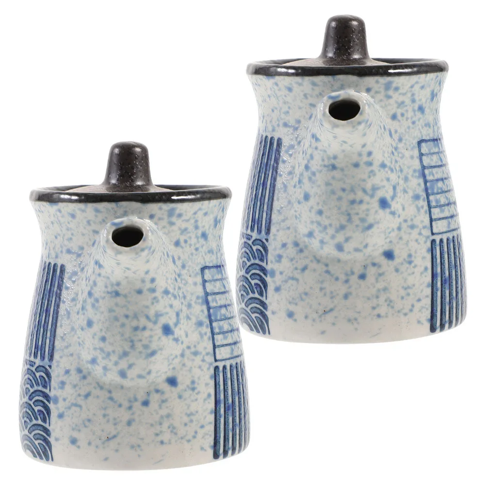 

2Pcs Japanese Soy Sauce Bottle Ceramic Vinegar Dispenser Oil Pot Leak Proof Sauce Container for Kitchen Restaurant