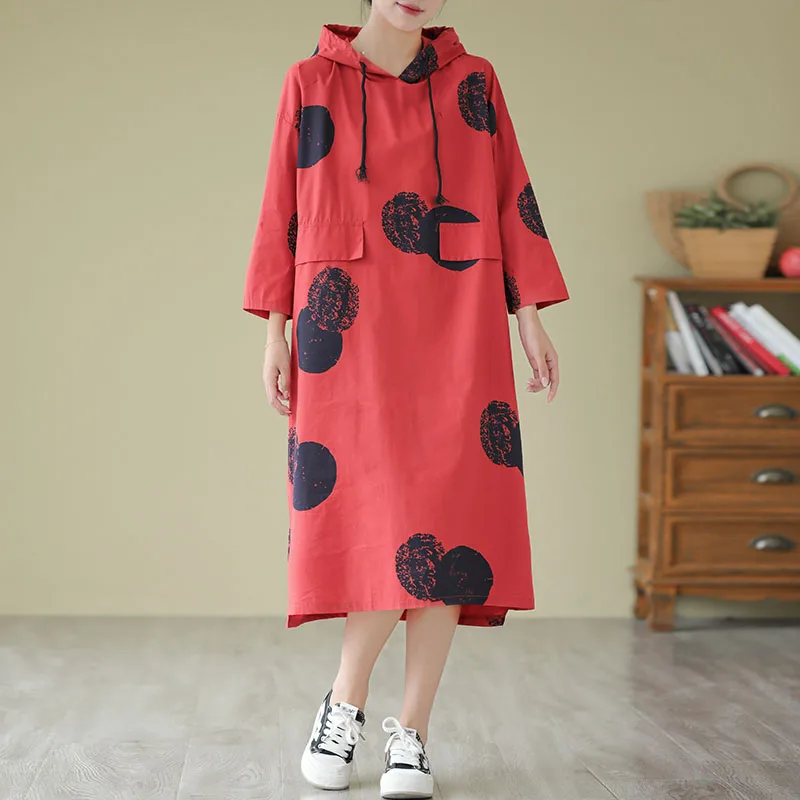 NYFS 2023 Autumn New Vintage Long Dress Vestidos Robe Ete Femme Elbise Fat MM Print Cotton Linen holiday Long Sleeve Woman Dress