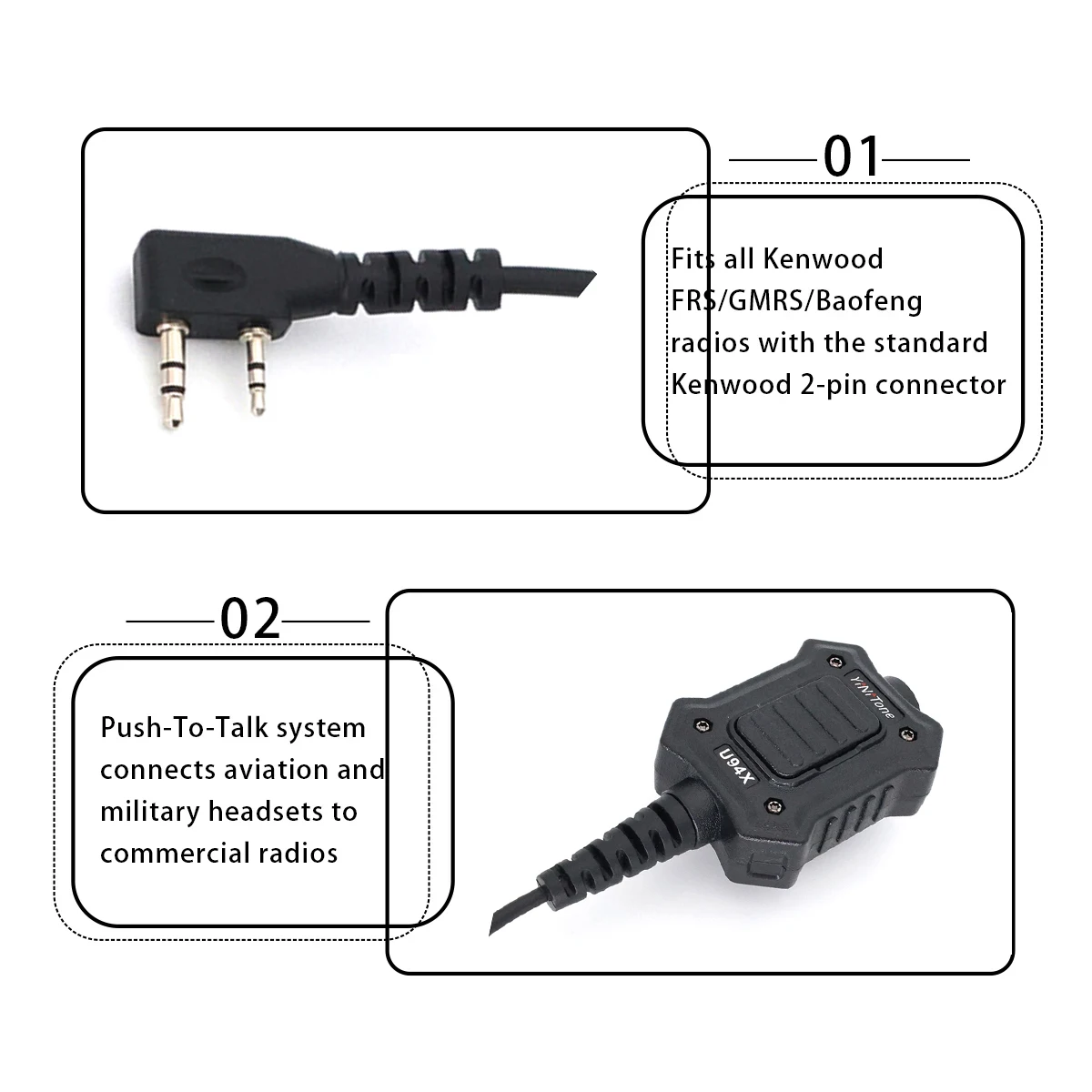 YiNiTone U94X PTT with Elite II Radio Headset NATO Style For Baofeng UV-5R DM-32 UV-32 Quansheng UV-K6 UV-5RPLUS walkie talkie