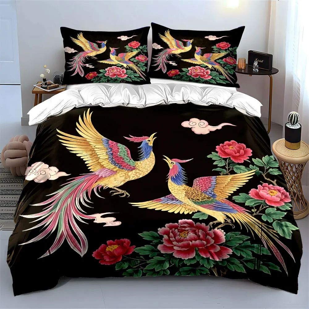 Chinese Phoenix Floral Decor Set Multiple sizes kid's and adults' bedroom Exquisite 3PC bedding set, gift