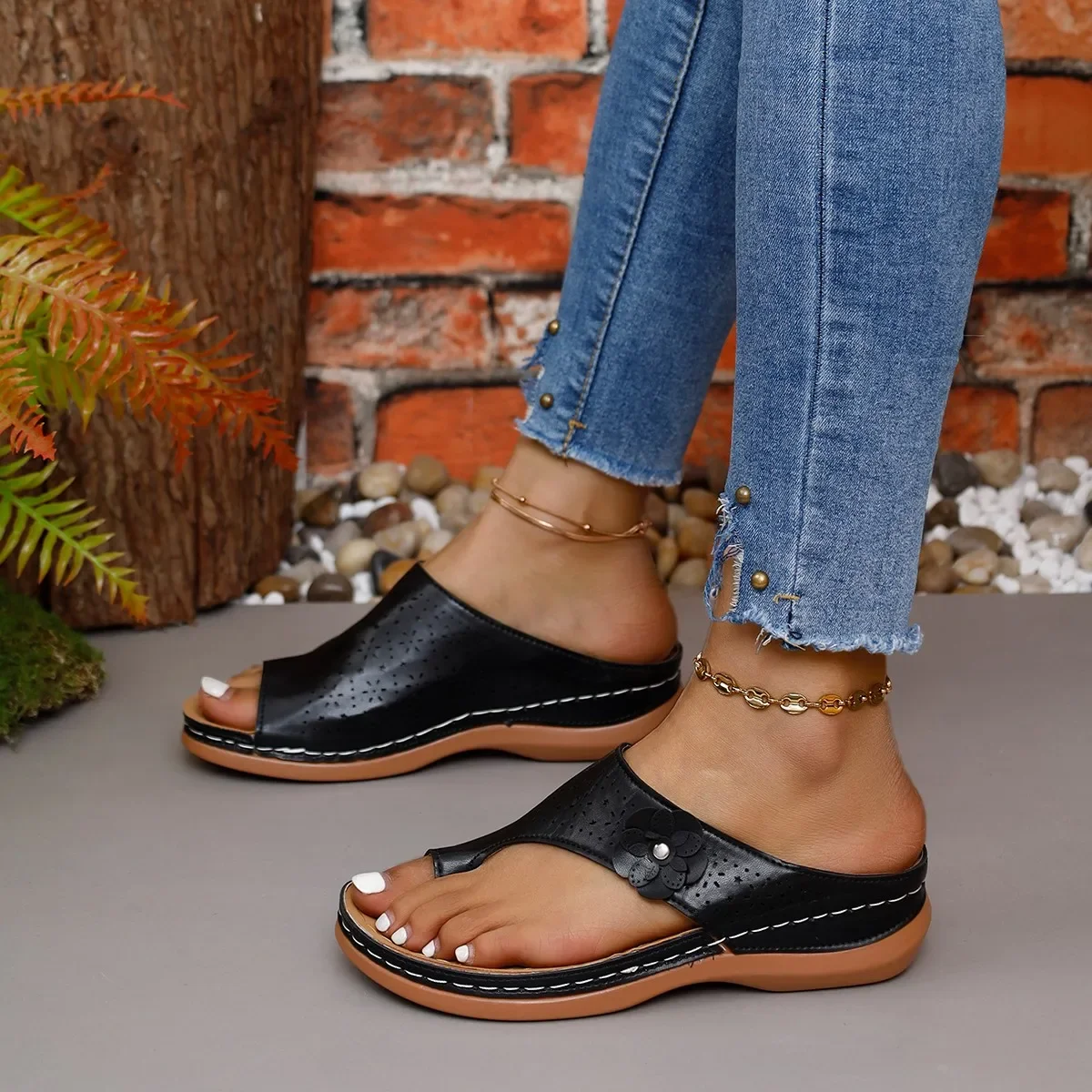 Sandalen Vrouwen Retro Hakken Sandalen Zomer Schoenen Vrouwen Slip Wedge Sandalias Mujer Zachte Hakken Slippers Indoor Outdoor