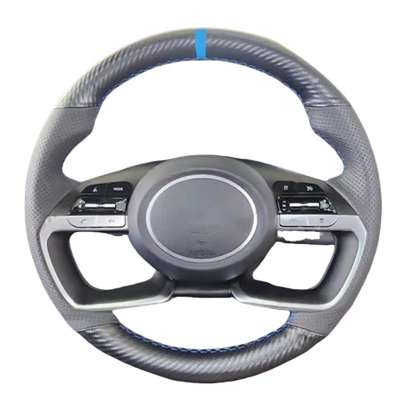 Cubierta de cuero de fibra de carbono para volante de coche, accesorios de estilo para Hyundai AVANTE Santa Cruz Tucson Plug I20 Tucson CN7