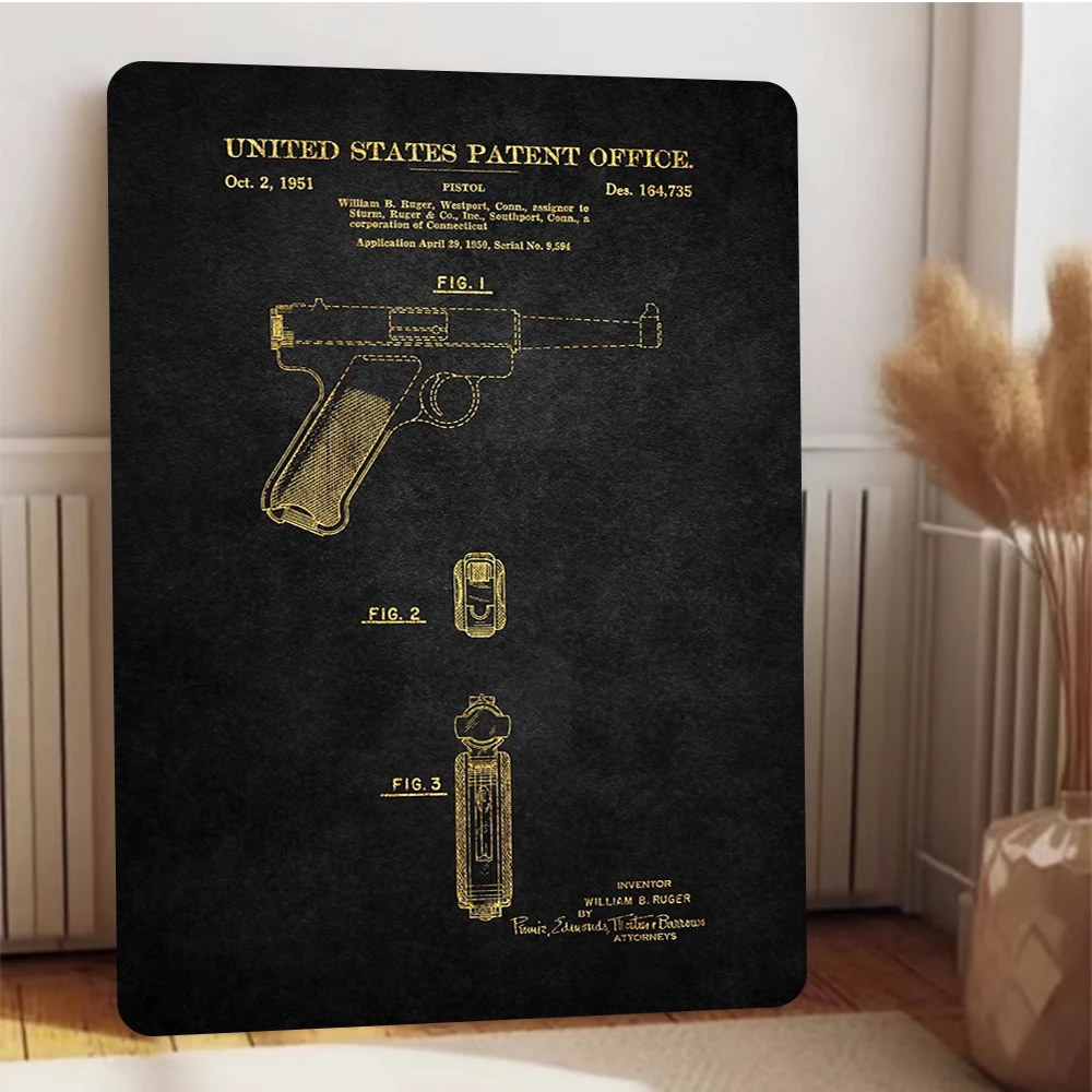 1951 الولايات المتحدة روجر مسدس براءة اختراع تصميم خمر معدن القصدير تسجيل ديكور المنزل جدار الفن هدية