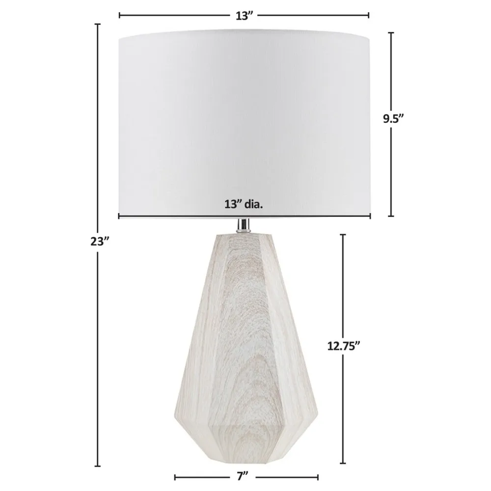 23" Resin Table Lamp with Faux Wood Texture,Modern, contemporary table lamp with a faceted design and tapered base