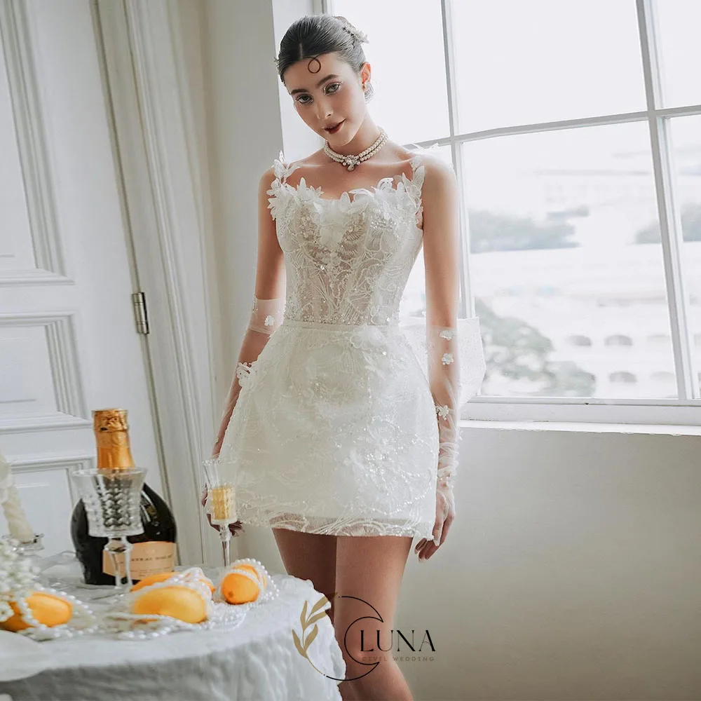 Luna Customized Luxury Lace Mini Wedding Dresses Butterfly Appliques Short Party Gown Spaghetti Straps Civil Prom Gown 2026 New