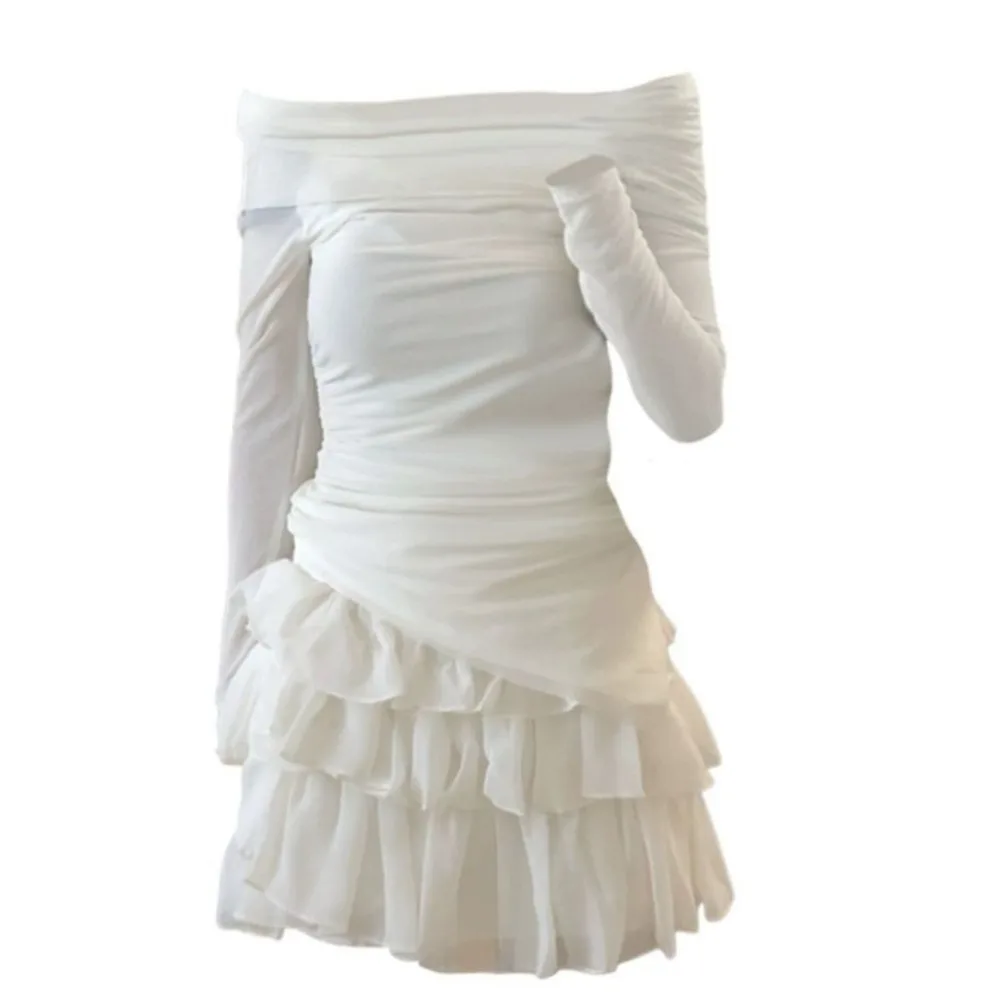 

Off Shoulder Sweet Girls Wear Suit Sunscreen Long Sleeve T-shirt Cake Skirt Set Slim Fit Ruffle Sweet Summer Clothes Holiday