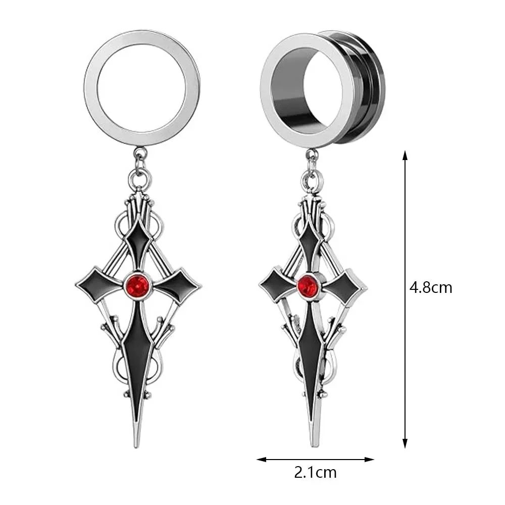 2 Pc Telescopic Ear Expander Gothic Ear Hook Piercing Jewelry 6-16mm Pcs of Stainless Steel Hollow Cross Hooks Pendant Ear Hole