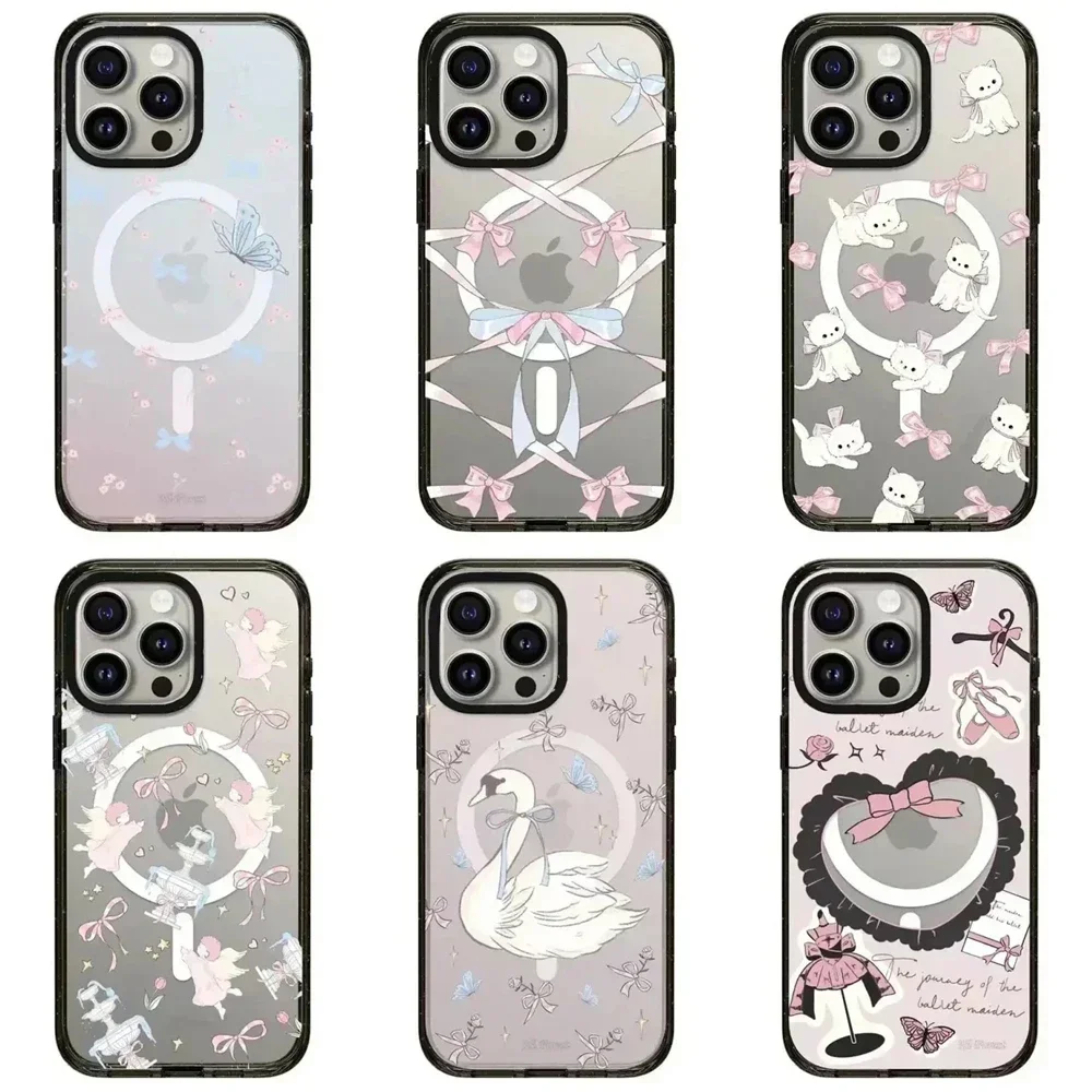 

2.0 Acrylic MagSafe Swan Bowknot iPhone 11 12 13 14 15 16 Pro Max Case - Protective iPhone Case