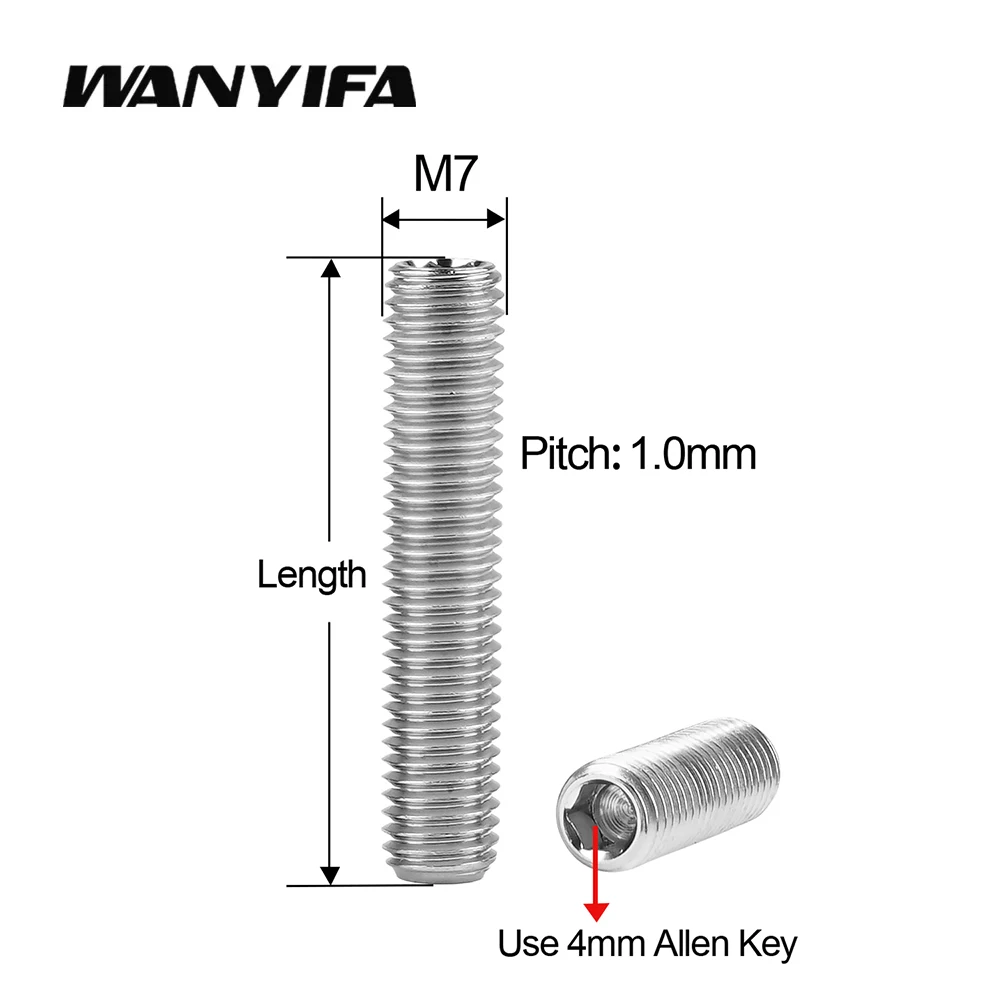 Wanyifa 4pcs M7 Titanium Headless Screw Allen Head Hex Hexagonal Bolts for Bicycle Motorcycles Fasteners