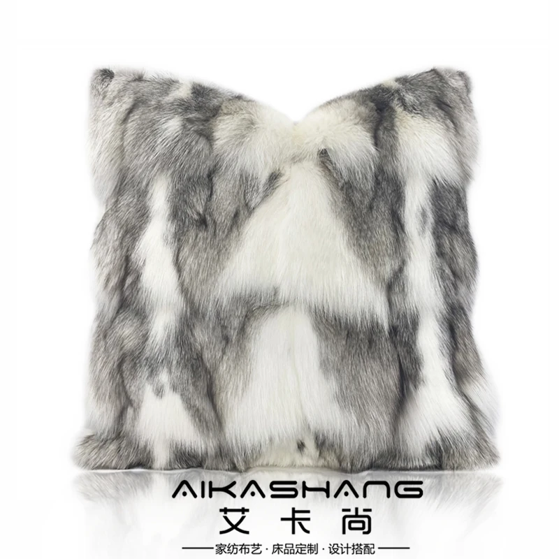 Modern Light Luxury Fox Fur Fur Cushion Model Room Cushion M Dark Gray Nordic Living Room Sofa Cushion Waist Pillow