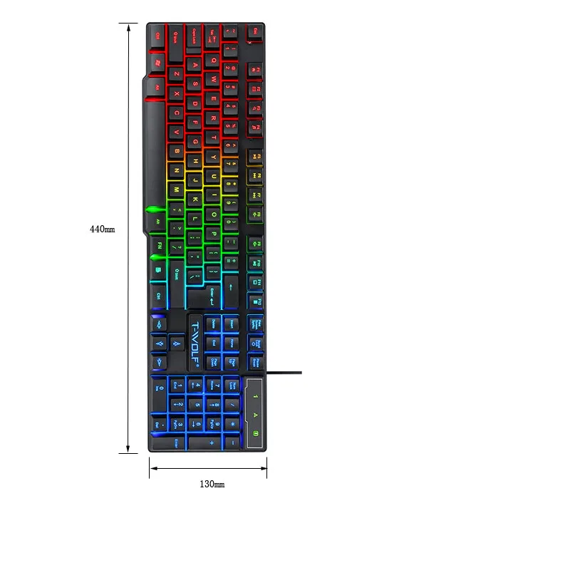 T-WOLF Thunderwolf T20 wired illuminated Arabic, Spanish, Russian computer keyboard for cross-border use