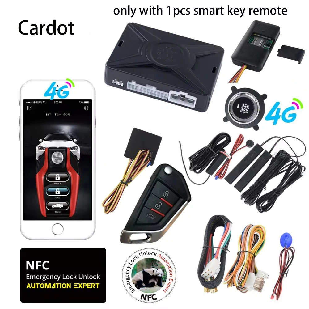 

CARDOT 4g Remote Engine Start Stop Cell Phone Start Passive Keyless Entry Gps Tracker Online Locator Car Alarm