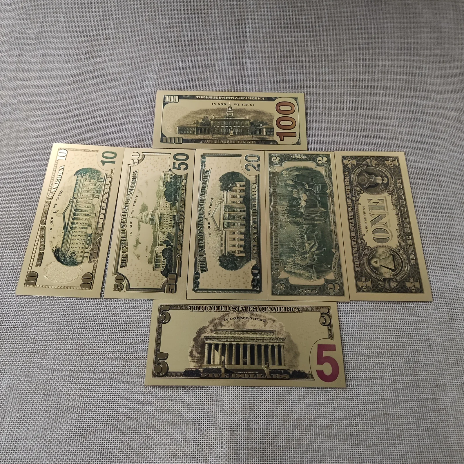 7Pcs Gold Plated US Dollar Bills Gold Foil Banknotes Fake Paper Money Banknotes Crafts For Collection Home Decor