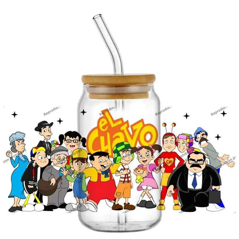 Vibrant Neighborhood Cartoon Crew UV DTF Cup Wrap for 16oz Libbey Glass Beer Can Tumbler, Waterproof Permanent Adhesive Transfer