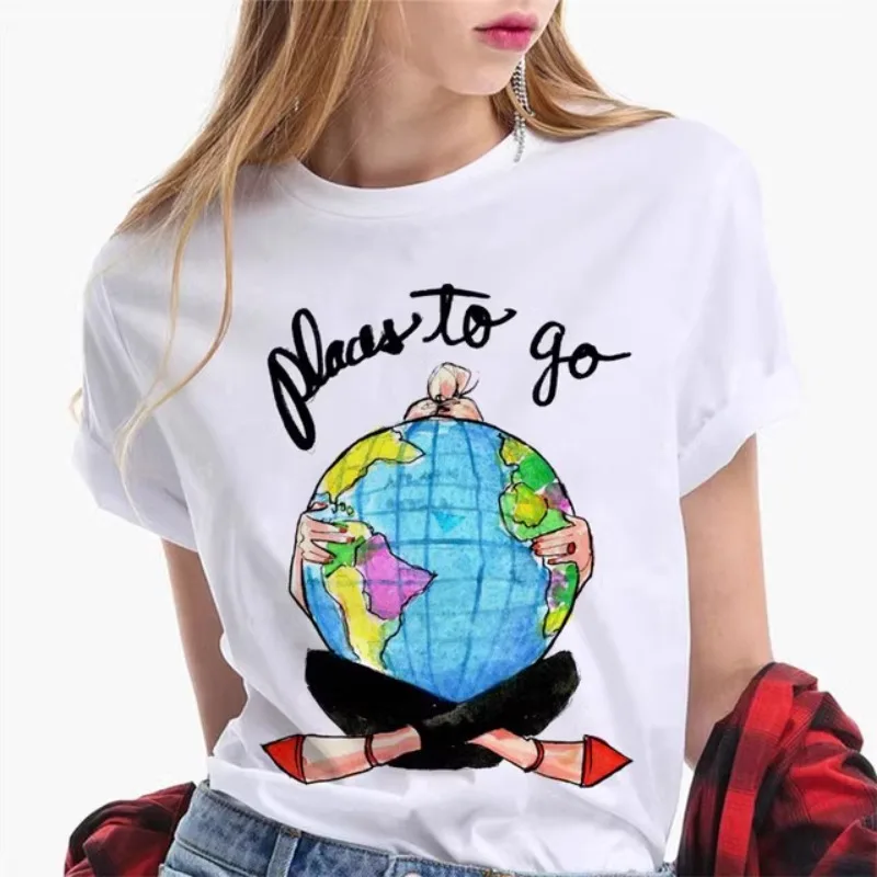 Damskie koszulki graficzne Harajuku Odzież damska Paris Girl Europe and America Fashion Loose Ins White Short-sleeved T-shirt