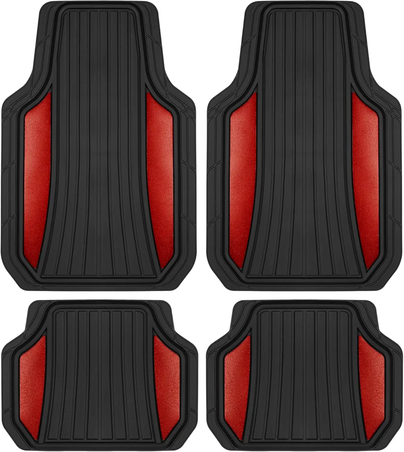

Durable Rubber Car Floor Mats Full Set with Two Tone Accent, All Weather Protection for Front and Rear, Non-Slip Backing