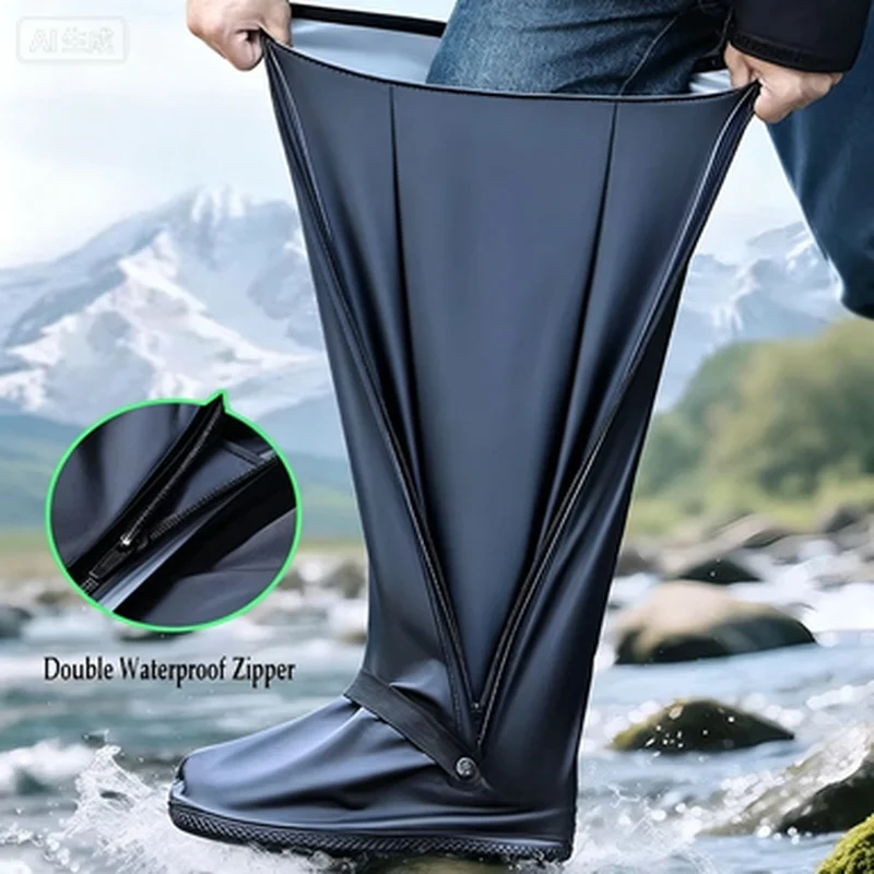 Shoe Covers Waterproof for Outdoor Motorcycle Cycling Reusable Tall Rain Boot Covers With Reflector and Anti-Slip Rubber Sole