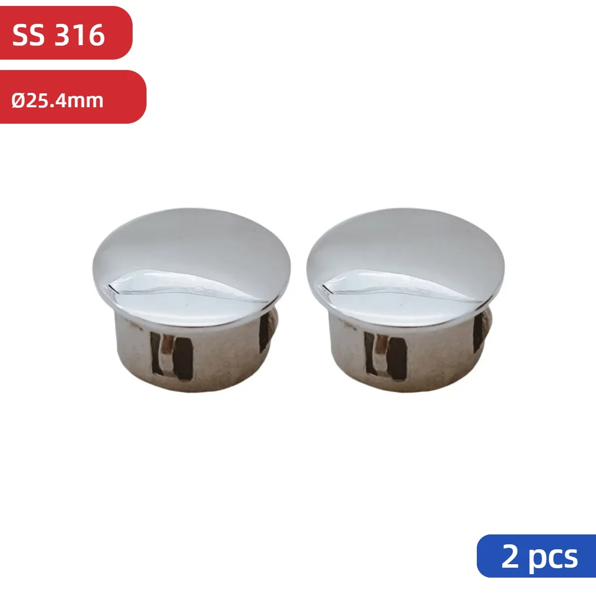 2 PCS 316 Stainless Steel Mirror Polished KNOCK-IN Handrail End Cap for 1 inch Stair railing Balustrade