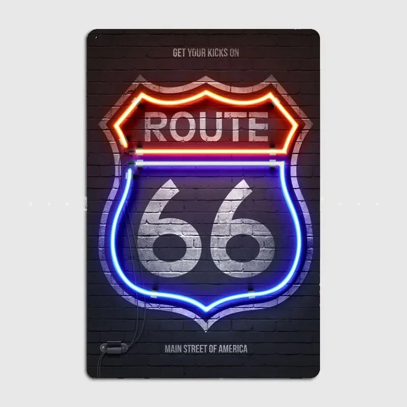 Route 66 Logo Neon Sign Classic Vintage Retro Metal Sign Poster Garage Posters Club Indoor Room Decor Home Decoration Wall