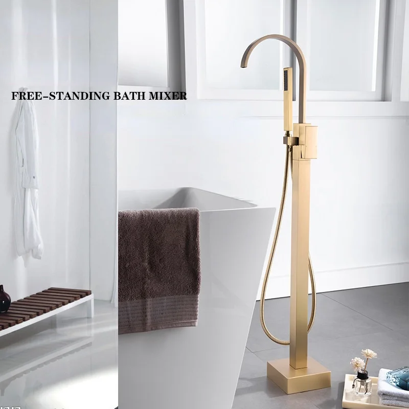 Floor-standing bathtub faucet, copper main pillar,  side shower, hotel villa, American hot and cold shower faucet