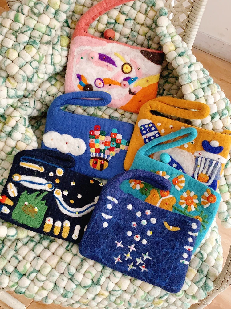Creative Wool Felt กระเป๋าถือกระเป๋าถือเหรียญกระเป๋าสตางค์ปากกากระเป๋า Van Gogh Series ตลกฮ่าฮ่าการ์ตูน Sle ประเทศ Faion ของขวัญ