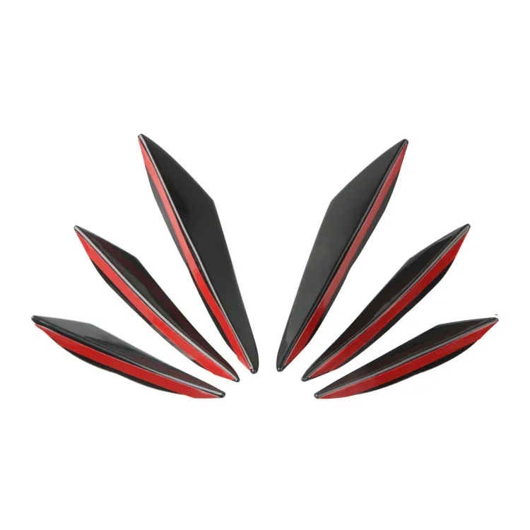 6pcs Universal Black Carbon Fiber Car Styling Accessories Front Bumper Lip Rubber Fin Splitter Spoiler Canard Valence Sticker