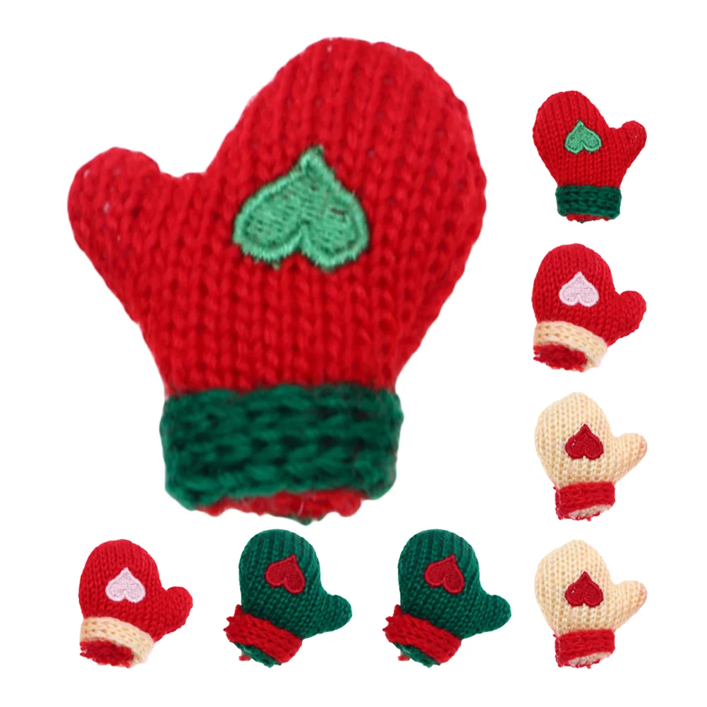 8 Pcs Christmas Decorations Dollhouse Woolen Gloves Tree Hanging Ornaments Miniatures Material Accessories Mittens