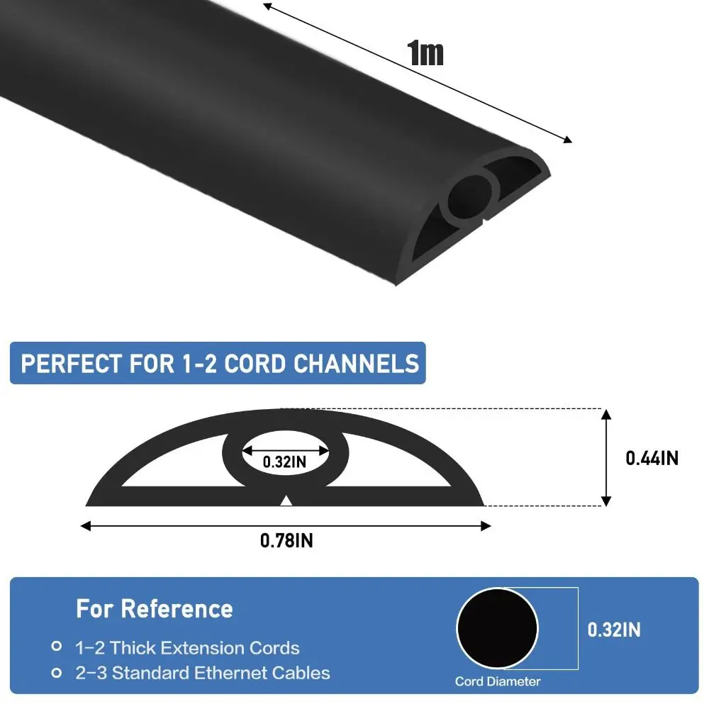 Professional Self Adhesive Floor Cord Cover PVC 1m Cable Management Low Profile Flexible Wire Hider Home Office