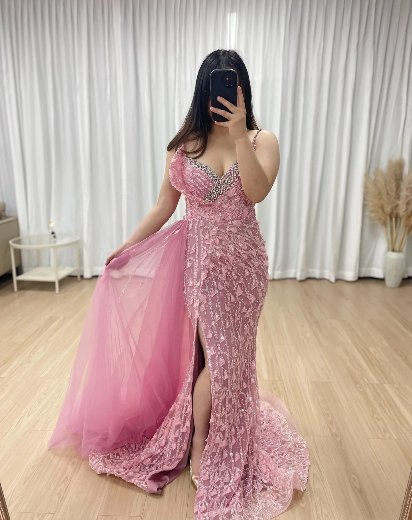 

Customized Elegant Evening dresses 2025 Mermaid Spaghetti Straps Tulle Floor length Side Slit Beading Crystal Lace Prom Dresses