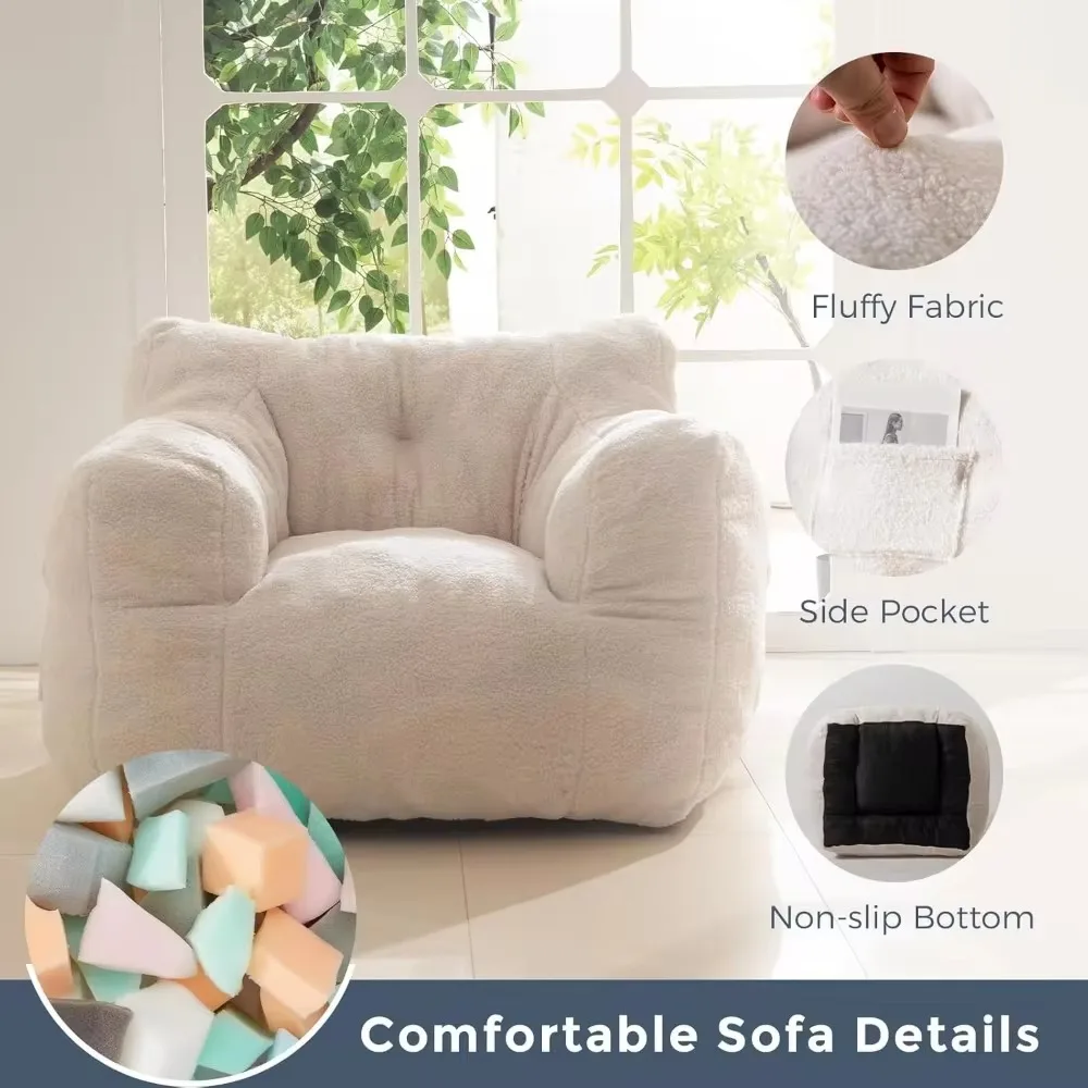 Bean Bag ,Sherpa fluffy filled bean bag sofa, Teddy style, with reading pocket,Bean Bag .