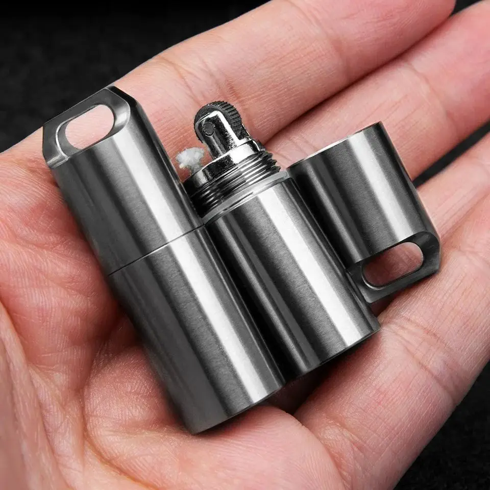 Titanium Alloy Lighter Mini Kerosene Lighter Keychain Edc Portable Pendant Outdoors Waterproof