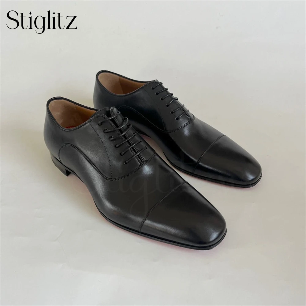 Black Matte Leather Oxford Shoes Almond Toe Dress Shoes for Men Handmade Sewing Custom Leather Shoes Men's Footwear for Wedding