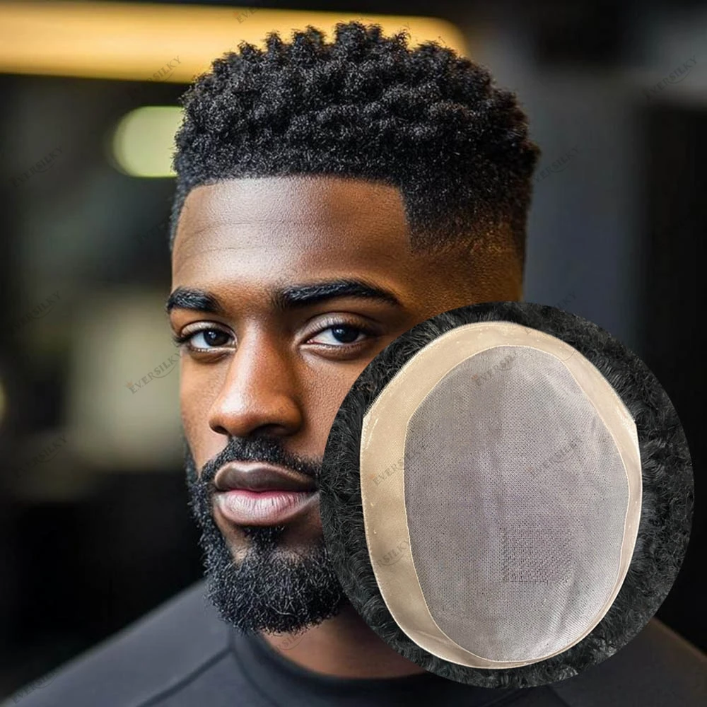 

Breathable Africa Men's 100% Human Hair Fine Mono Tight Curl Hairstyle Hairpieces Hairloss Men's Prosthesis 4mm 6mm Afro Wig