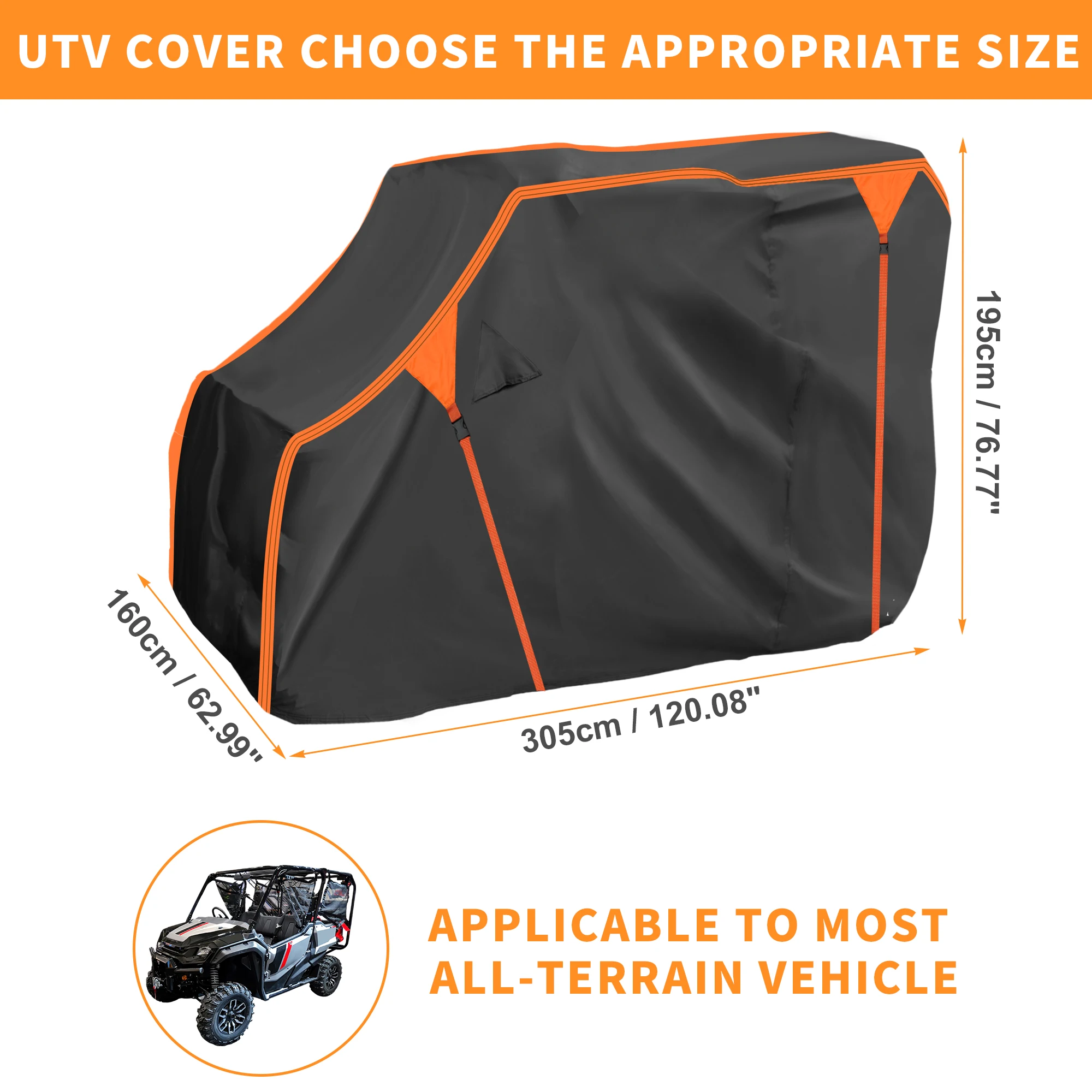 

Чехол UXCELL UTV для Honda Pioneer-1000-5, водонепроницаемый боковой чехол, уличная защита от солнца и дождя, 210D-PU, черный, 305x160x195 см