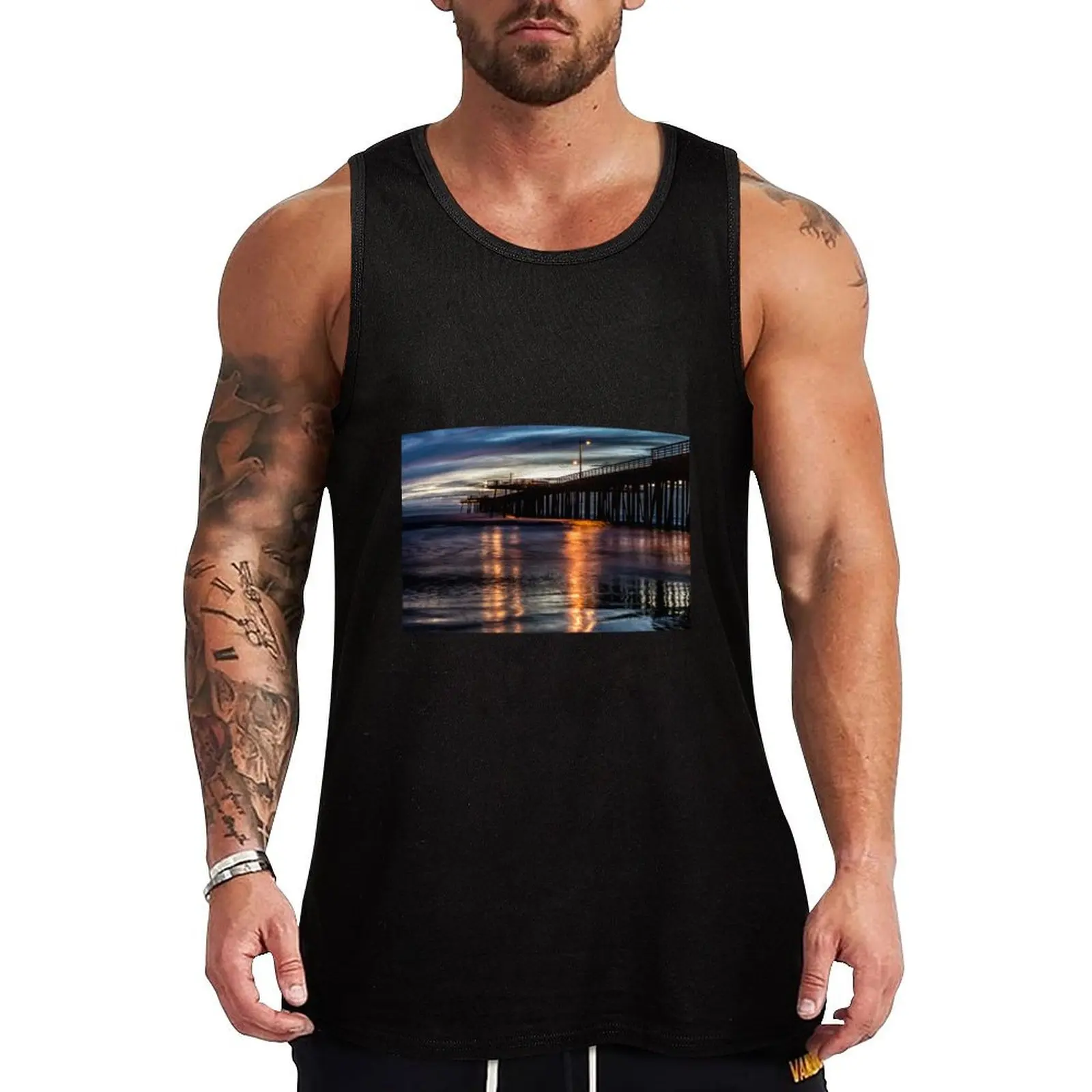 Goodnight Pismo Pier sunset at Pismo Beach California Tank Top t-shirt gym man Men's summer t-shirt Sports clothing