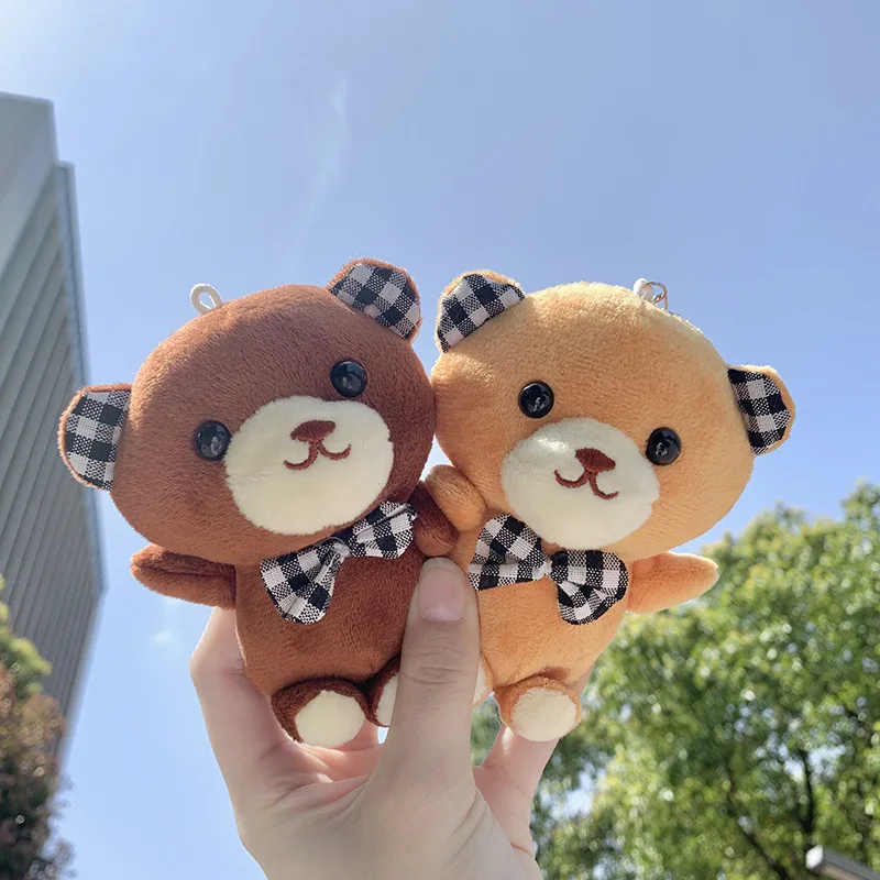 Cute Plaid Bow Tie Teddy Bear Plush Doll Keychain Cartoon Animal Bear Doll Key Ring Pendant Girl Bag Accessories Gift