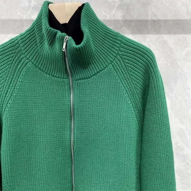 

Модный вязаный кардиган на молнии с высоким воротом, мужской осенне-зимний однотонный жаккардовый корейский вариант, повседневный свитер, пальто